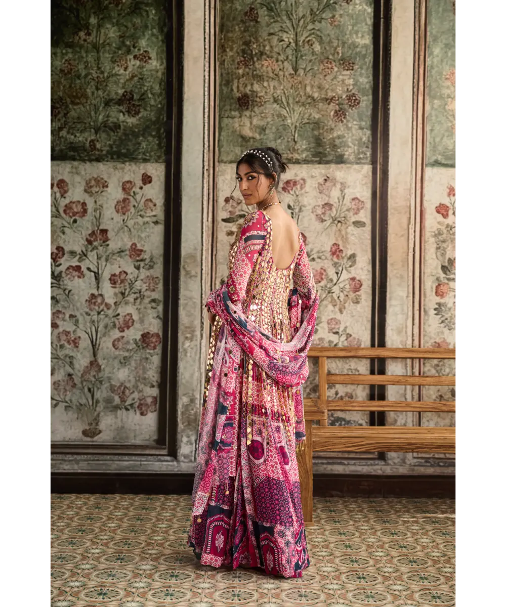 DIYARAJVVIR - FUSCHIA PRINT AND HIGHLIGHTED ANARKALI SET